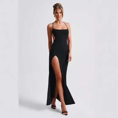 Damen Elegantes Maxikleid mit seitlichem Schlitz und dünnen Trägern EB