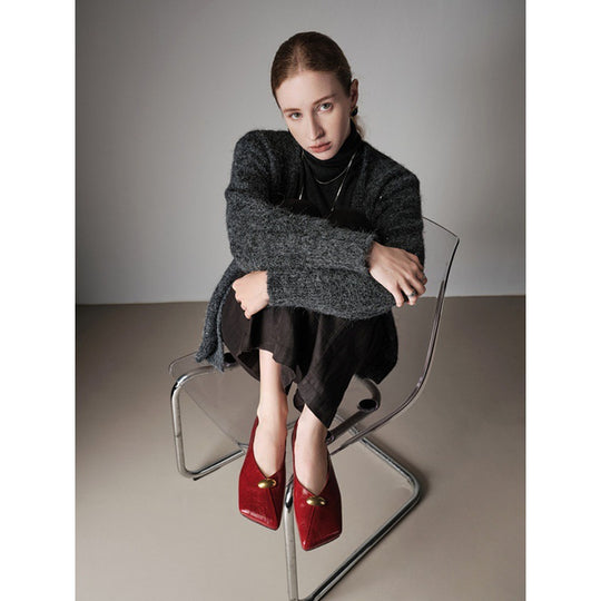 Damen elegante Ballerinas mit spitzem Zehenbereich und dekorativem Riemchen EB