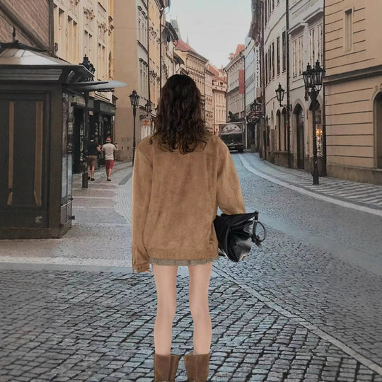 Damen Modische Oversized Weste aus hochwertigem Wildleder EB