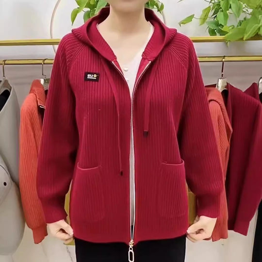 Damen Kapuzenjacke mit strukturiertem Strickdesign und praktischen Taschen EB