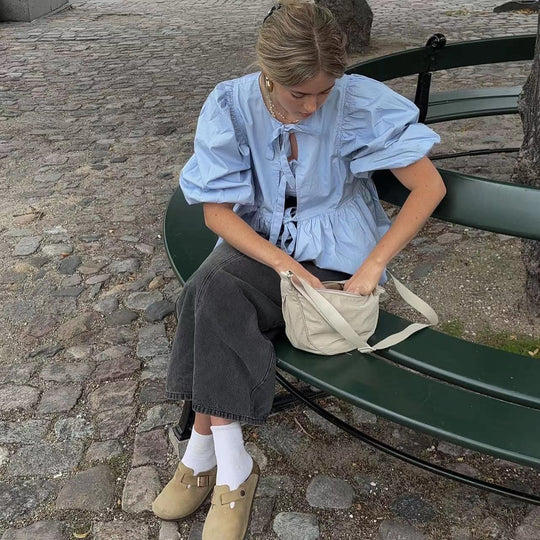 Damen Bluse mit Rüschen und Bindebändern EB