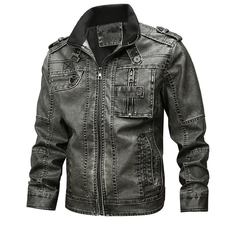 Herren robuste Kunstlederjacke im Military-Stil EB