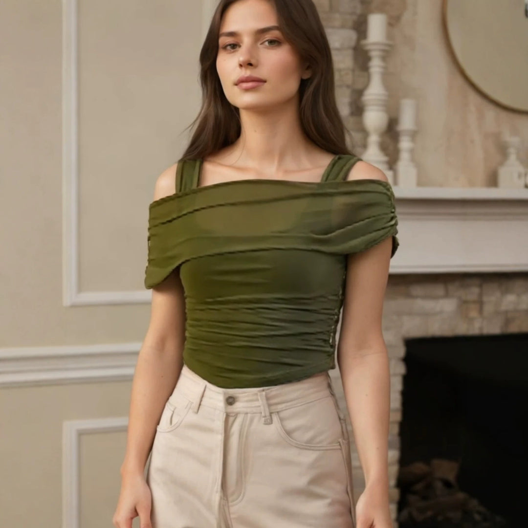 Damen Off-Shoulder Oberteil mit Raffung EB