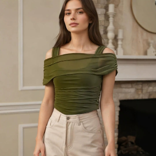 Damen Off-Shoulder Oberteil mit Raffung EB