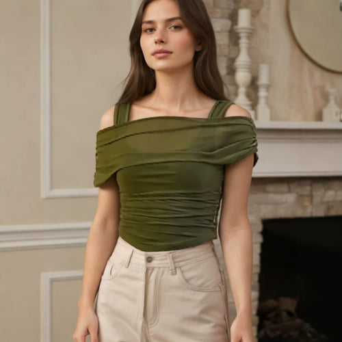 Damen Off-Shoulder Oberteil mit Raffung EB