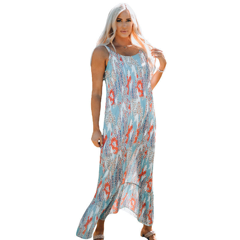 Damen Maxikleid mit blumenverziertem Design und schwingendem Schnitt EB