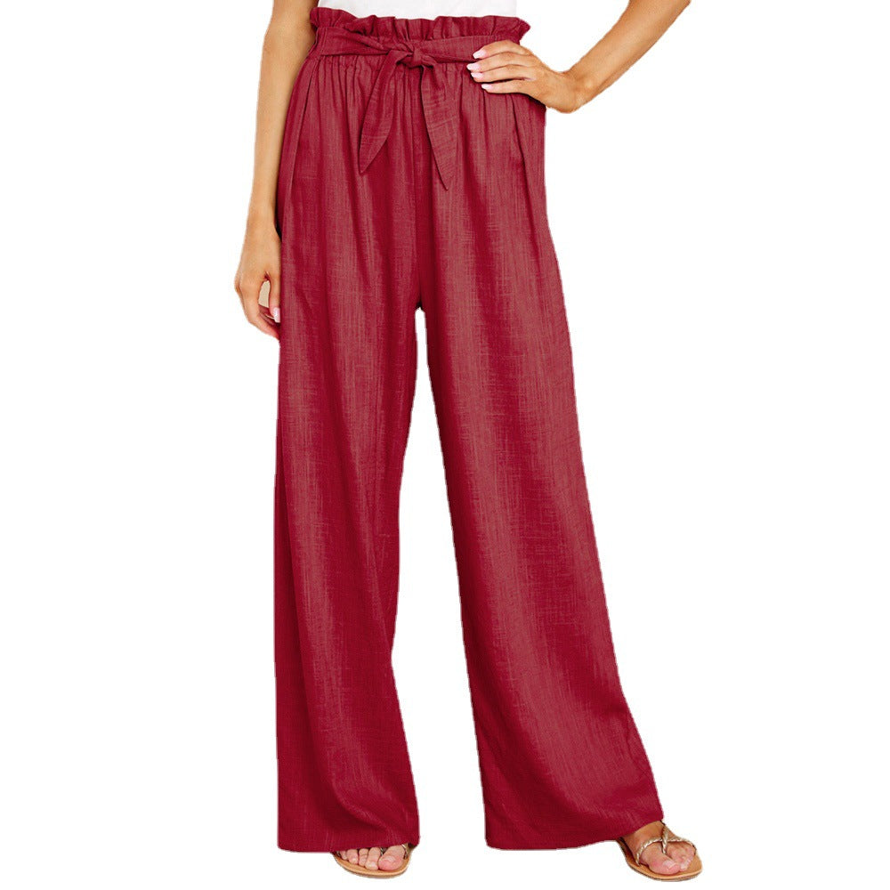 Damen nan Leinenhose mit Paperbag-Bund und weitem Bein EB