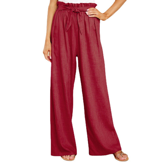 Damen nan Leinenhose mit Paperbag-Bund und weitem Bein EB