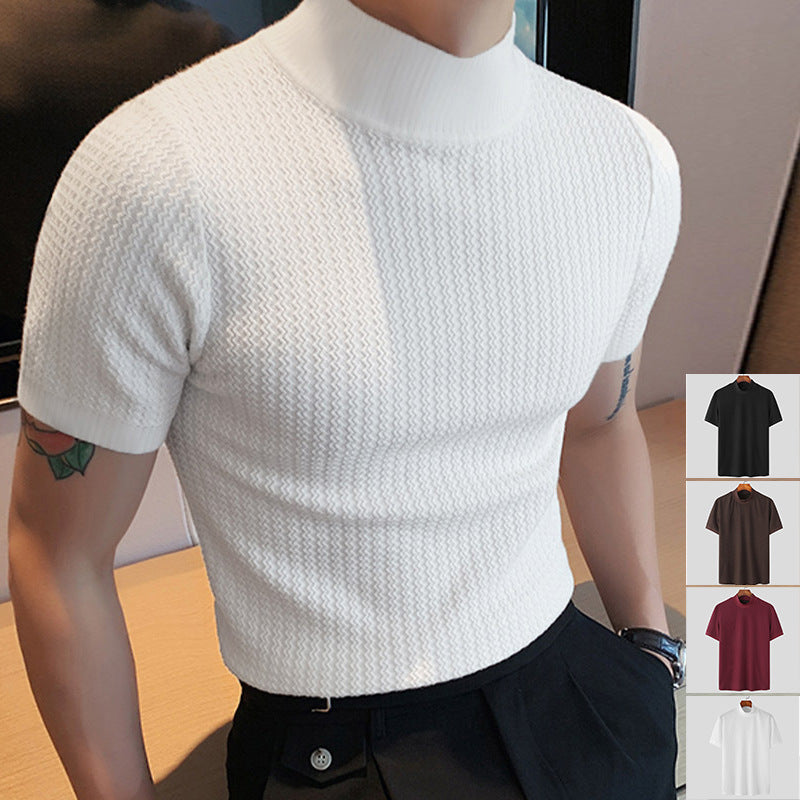 Herren nan Kurzarm Feinstrickshirt mit Stehkragen EB