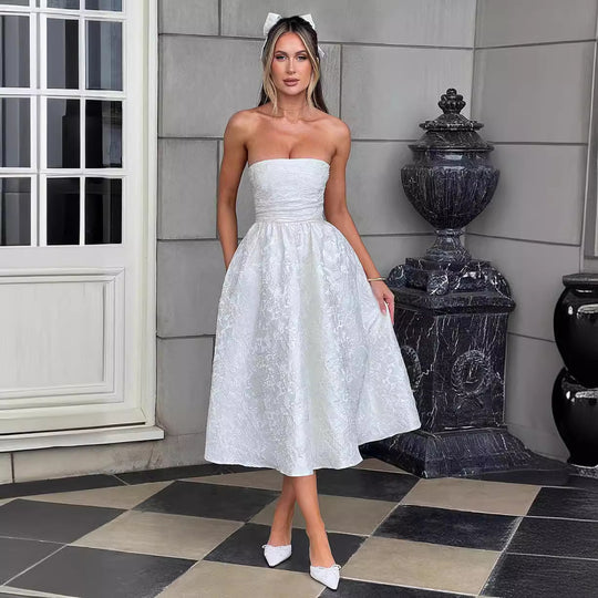 Damen Tailliertes Cocktailkleid mit schimmerndem Stoff und elegantem Bustier EB