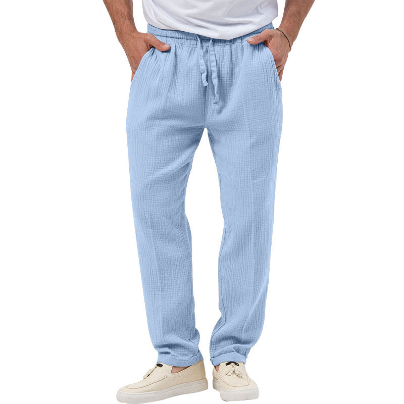 Herren nan entspannte Crinkle-Freizeithose mit Elastikbund Kordelzug geradem Bein und Eingrifftaschen EB