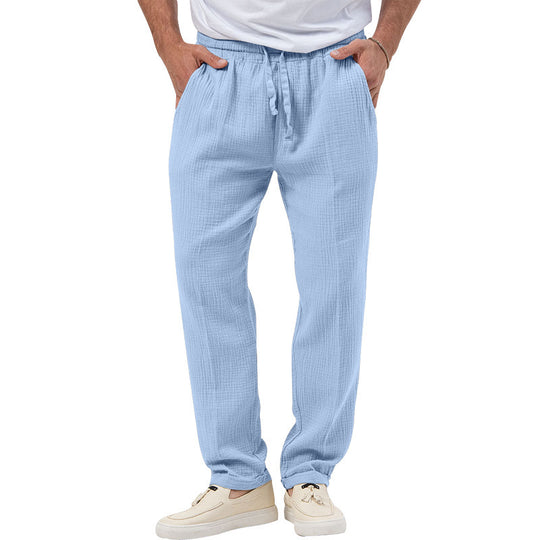 Herren nan entspannte Crinkle-Freizeithose mit Elastikbund Kordelzug geradem Bein und Eingrifftaschen EB
