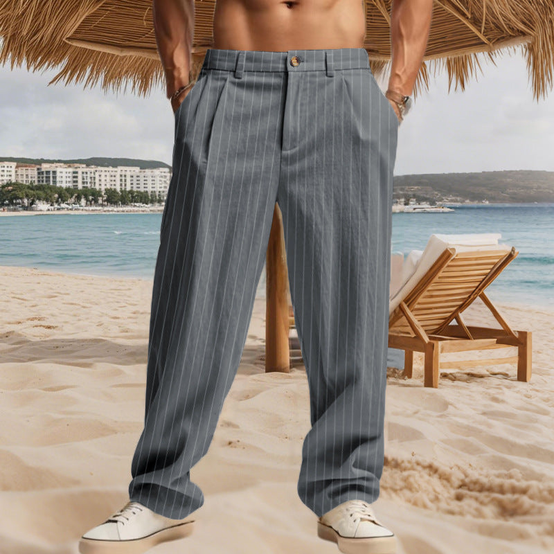 Herren nan weite Nadelstreifen-Sommerhose mit Bundfalte, lässigem Taper und elastischem Knöchelabschluss EB