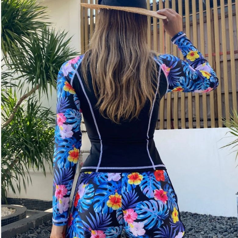Damen Langarm Surf-Badeanzug mit floralem Muster EB
