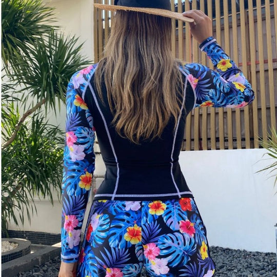 Damen Langarm Surf-Badeanzug mit floralem Muster EB