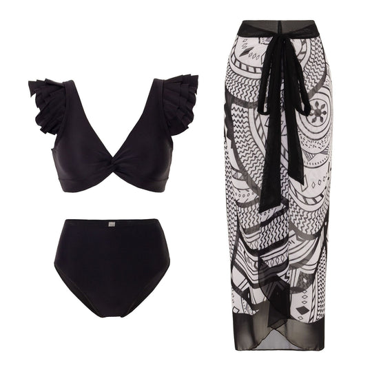 Damen Bikini-Set mit charmantem Rüschendesign und eleganter Strandumhüllung EB