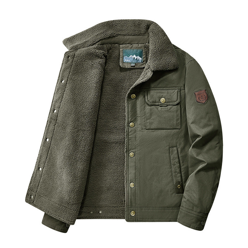 Herren nan gesteppte Canvas-Arbeiterjacke mit Teddykragen, thermischer Innenlage und multiplen Taschen EB