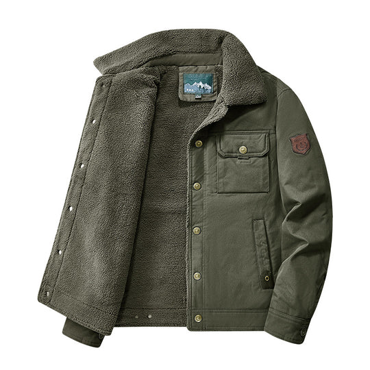 Herren nan gesteppte Canvas-Arbeiterjacke mit Teddykragen, thermischer Innenlage und multiplen Taschen EB
