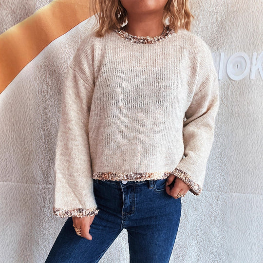 Damen lässiger Pullover aus weichem Material mit trendiger Fransenverzierung EB