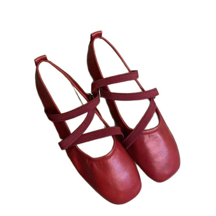 Damen elegantes Ballerina-Modell mit modischem Riemchen und hochwertigem Leder EB