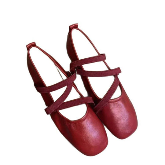 Damen elegantes Ballerina-Modell mit modischem Riemchen und hochwertigem Leder EB