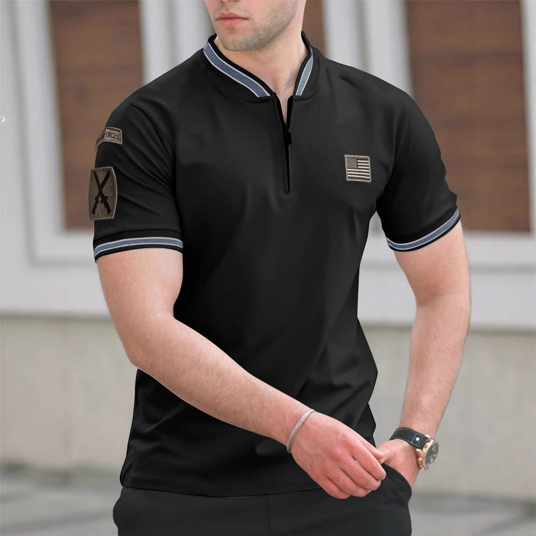 Herren Kurzarm-Kragen-T-Shirt mit praktischer Reißverschlussöffnung und kontrastierenden Akzenten EB