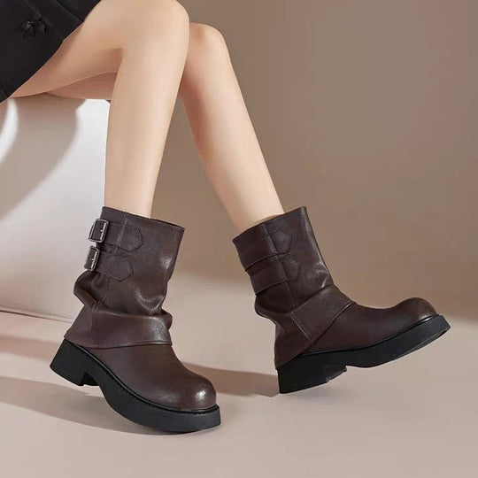 Damen modische Stiefeletten mit verstellbaren Riemen und robuster Sohle EB