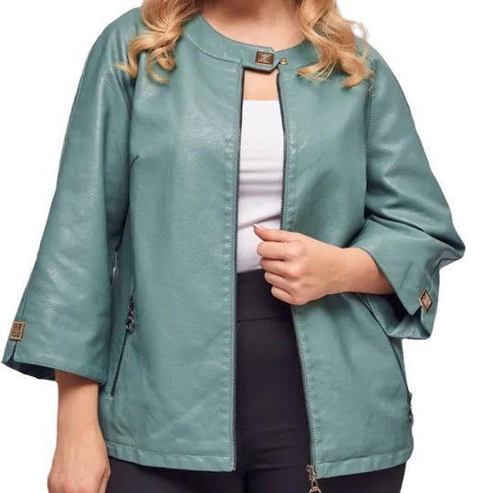 Damen modische Kunstlederjacke mit einzigartigem Schnitt EB