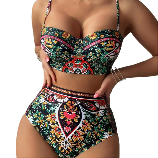 Damen Hochtailliertes Bikini-Set mit floralem Design EB