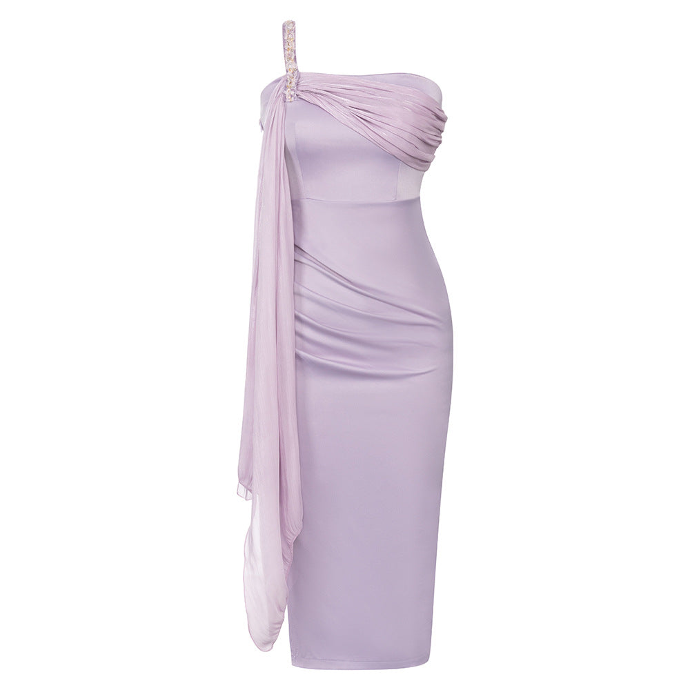 Damen figurbetontes Abendkleid mit asymmetrischem Drapierungsdetail und Glitzerakzenten EB