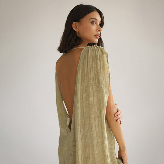 Damen luftiges Strandkleid mit Bindegürtel EB