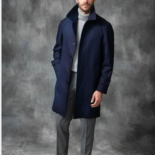 Herren eleganter Mantel mit Gürtel und klassischem Revers EB