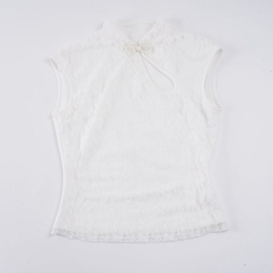Damen Crop-Top mit floralem Spitzenmuster und raffiniertem Halterneck EB