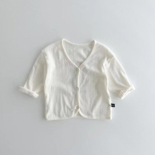 Unisex nan weicher gerippter Strickbaby-Cardigan mit V-Ausschnitt und hochkrempelbaren Ärmeln EB