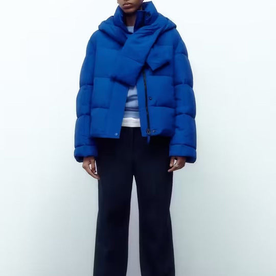 Damen Steppjacke mit hochgeschlossenem Kragen und kontrastierendem Bindegürtel EB