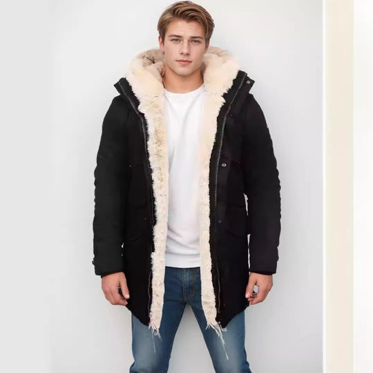 Damen warme Outdoorjacke mit Innenfutter aus Kunstfell und großen Taschen EB