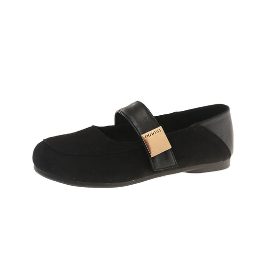 Damen Ballerina-Schuhe mit modischer Schnalle und weichem Wildlederoberteil EB