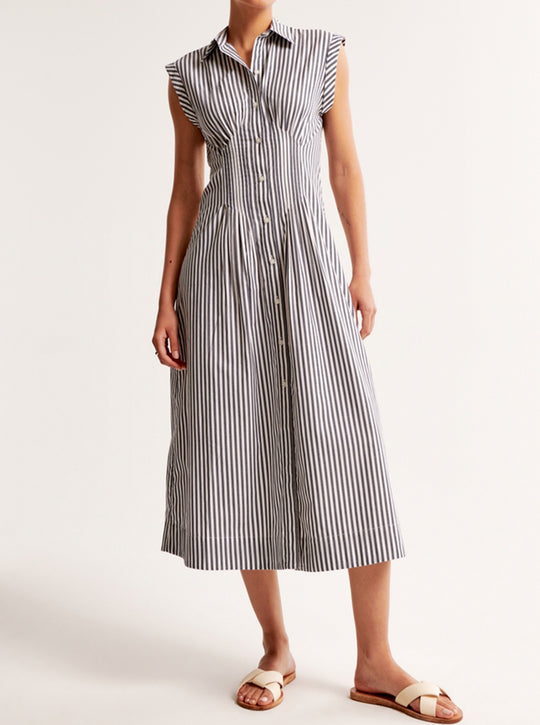 Damen Maxikleid mit Schulterklappen und klassischem Knopfverschluss EB