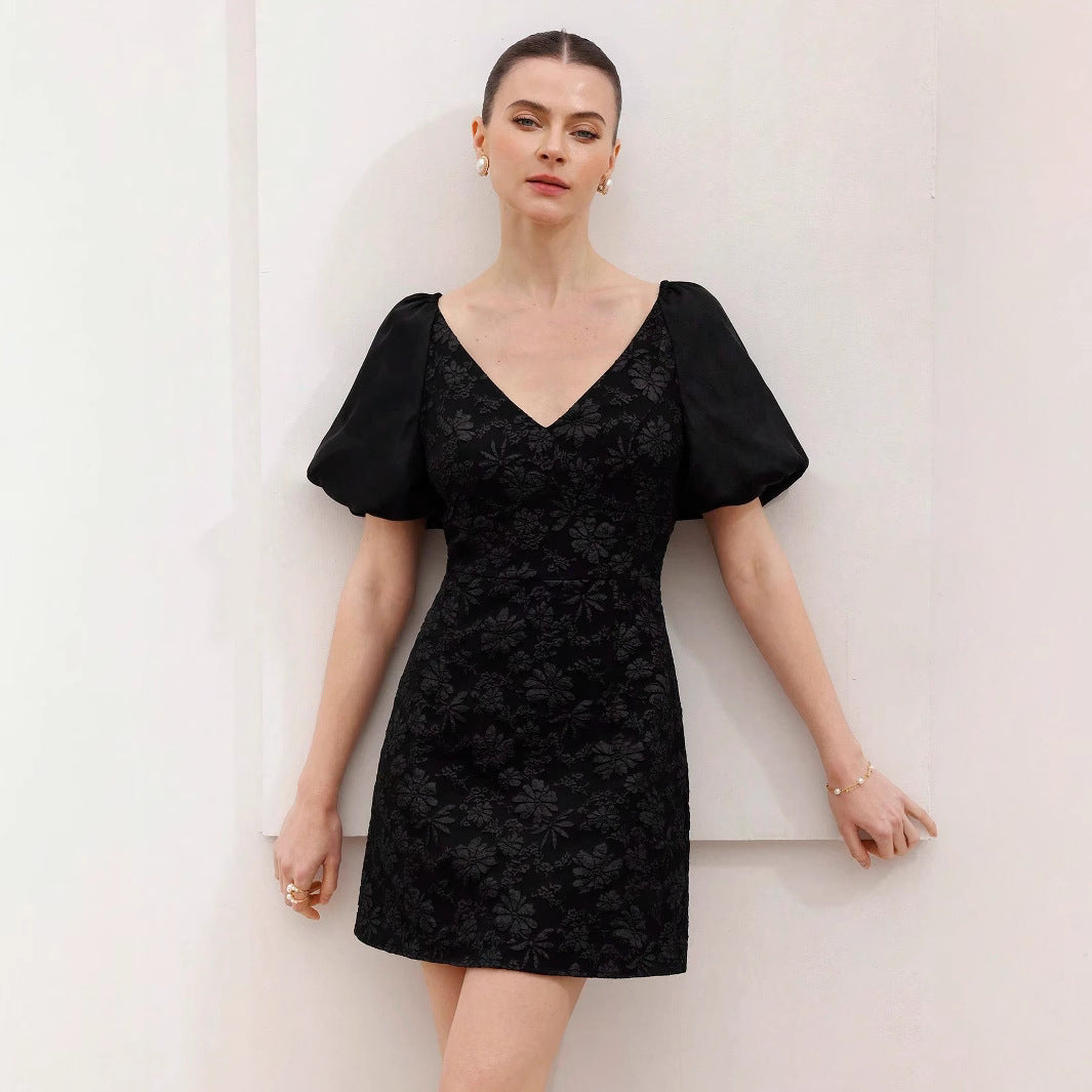 Damen Minikleid mit Puffärmeln und floralem 3D-Design EB
