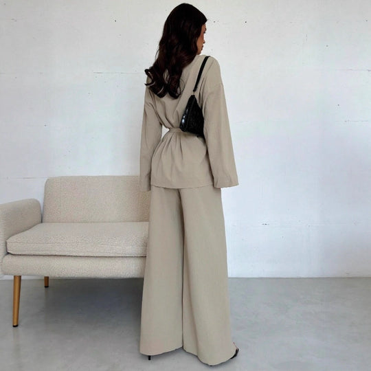 Damen Eleganter Oversized Jumpsuit mit Taillengürtel und breitem Bein EB