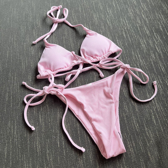 Damen Triangel-Bikini mit verstellbaren Bändern und raffinierten Schnürdetails EB