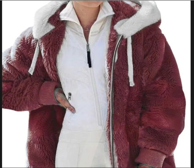 Damen Kuschelige Kunstpelzjacke mit Kapuze EB
