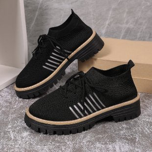 Damen modische Sneaker mit luftiger Strickoberfläche und bequemer Plateausohle EB