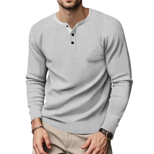 Herren Langarm Henley-Oberteil mit strukturierter Oberfläche EB