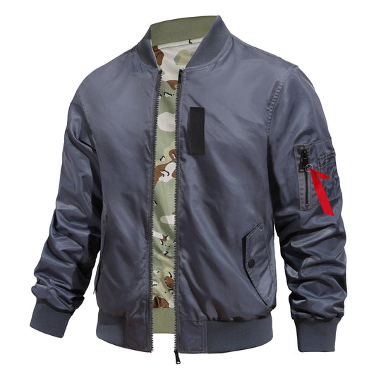 Men's  pilot-style MA-1 bomber jacket with camo inner tape and sleeve zip utility pocket EB