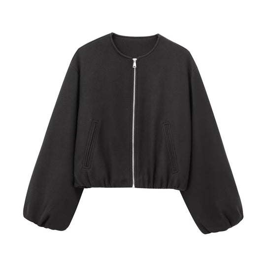 Damen modische Zip-Jacke mit oversized Ärmeln und tiefen Taschen EB