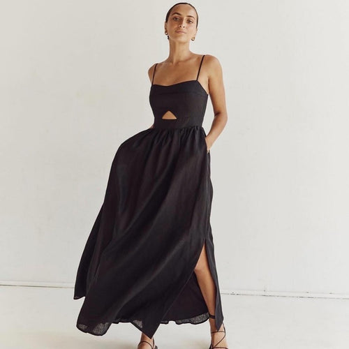 Damen Maxikleid mit tiefem Schlitz und verführerischem Cut-Out EB