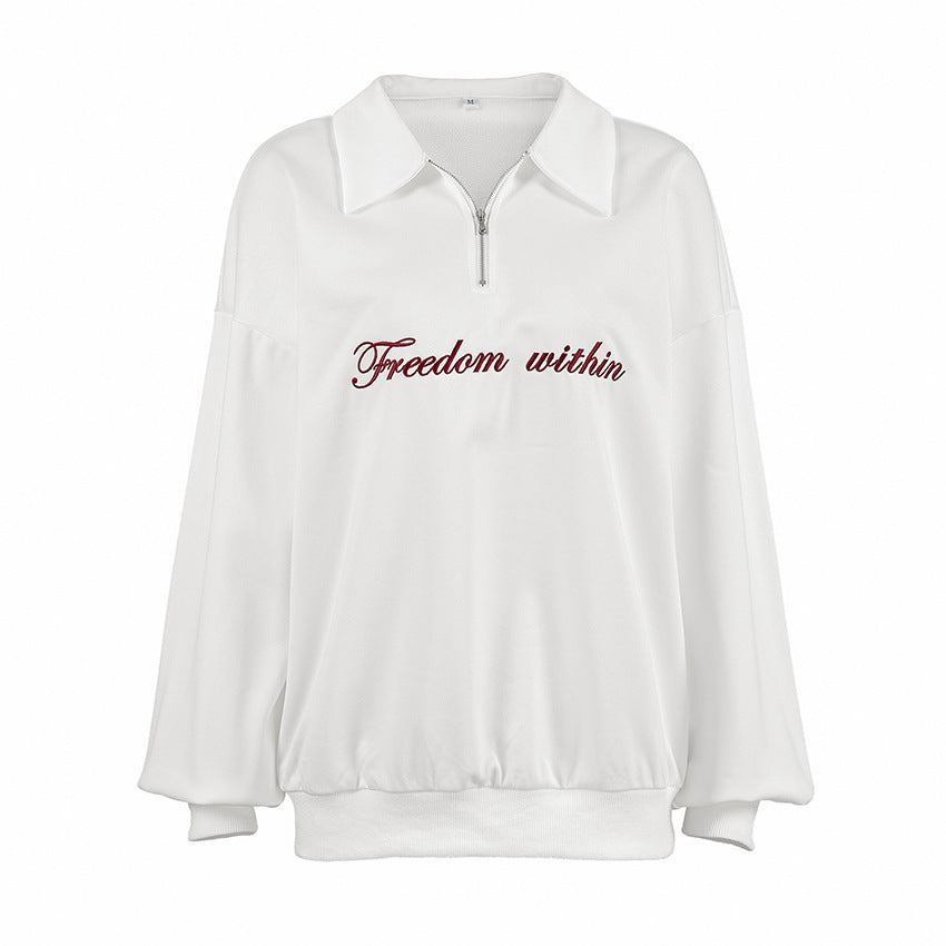 Damen Oversized Fleece-Hemd mit Reißverschluss und elegantem Schriftzug EB