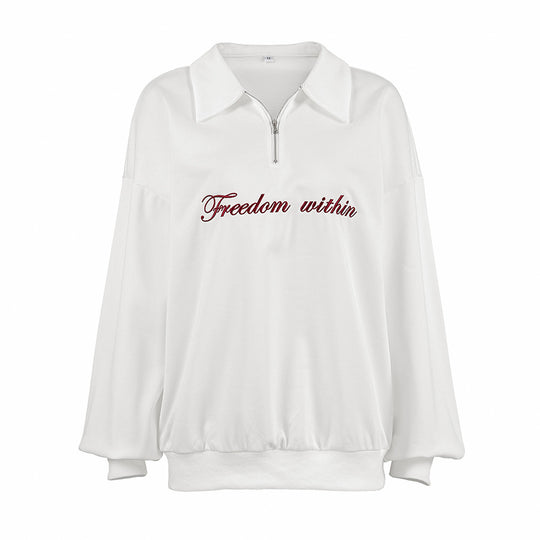 Damen Oversized Fleece-Hemd mit Reißverschluss und elegantem Schriftzug EB