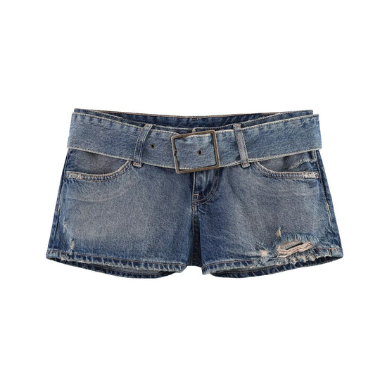 Damen modische Destroyed Denim-Shorts mit verstellbarem Gürtel EB